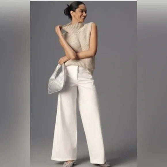 Maeve for Anthropologie white scallop wide leg trousers. Size 27. New with tags - Picture 1 of 8